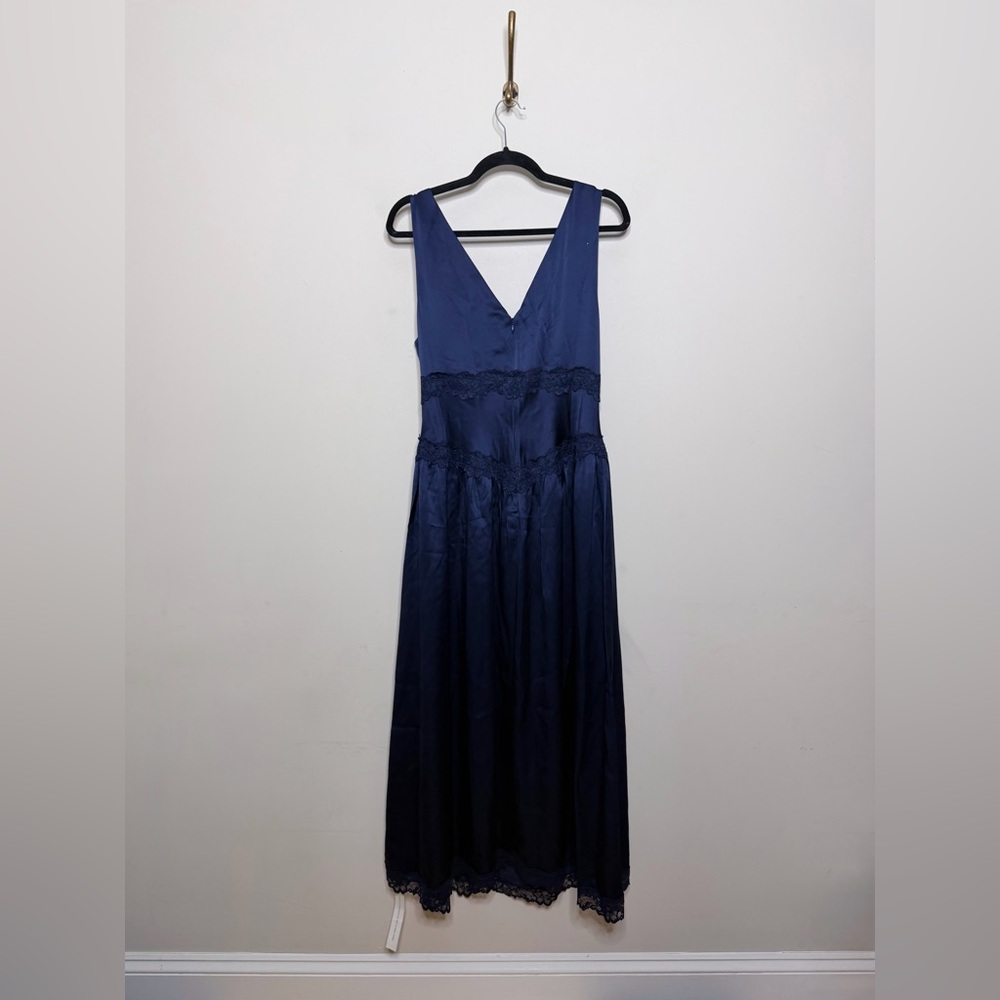 Reformation Stasia Silk Dress in Navy - Picture 5 of 9